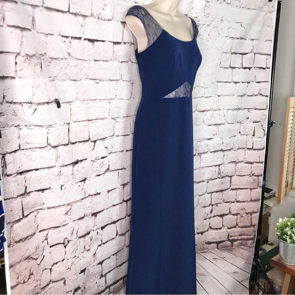AIDAN MATTOX Lace inset cutout Navy Blue Prom Formal Dress Size 4 NEW WITH TAGS - Picture 3 of 15